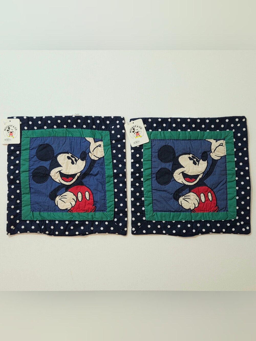 Vintage Disney Mickey & Co Mickey Mouse Pillow Covers Set 2 NWT Quilted 14x14